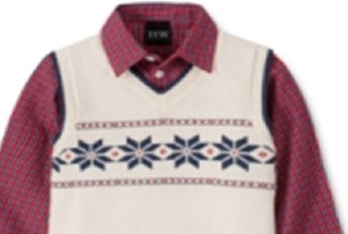 TFW Conjunto infantil masculino com 3 peças, camisa xadrez e calça, suéter branco, tamanho 4T