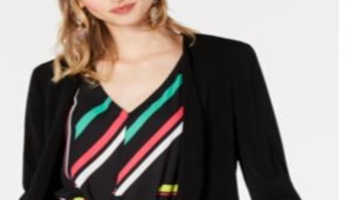 Jaqueta feminina Bar III com frente aberta e amarração lateral, preta, tamanho X-S