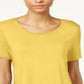 Blusa feminina com bainha curta e manga curta da coleção JM, amarela, tamanho pequeno G