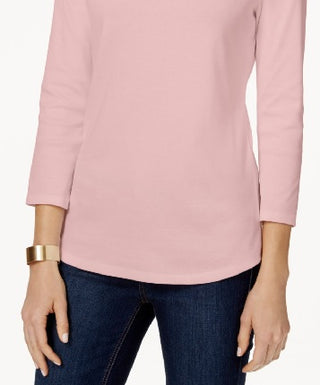 Charter Club Petite Pima Cotton Top com botões e ombros de fora, tamanho pequeno S, rosa