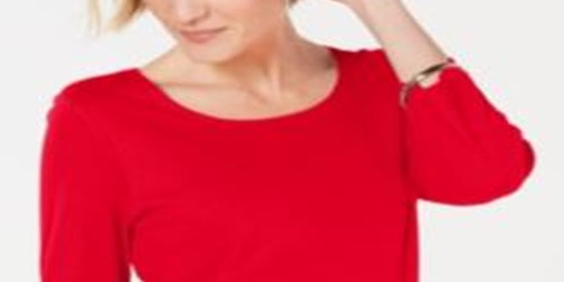 Blusa feminina Karen Scott de algodão com manga 3/4, vermelha, tamanho pequeno