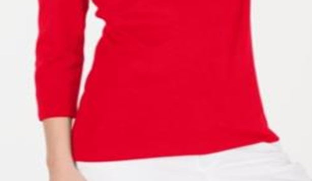 Blusa feminina Karen Scott de algodão com manga 3/4, vermelha, tamanho pequeno