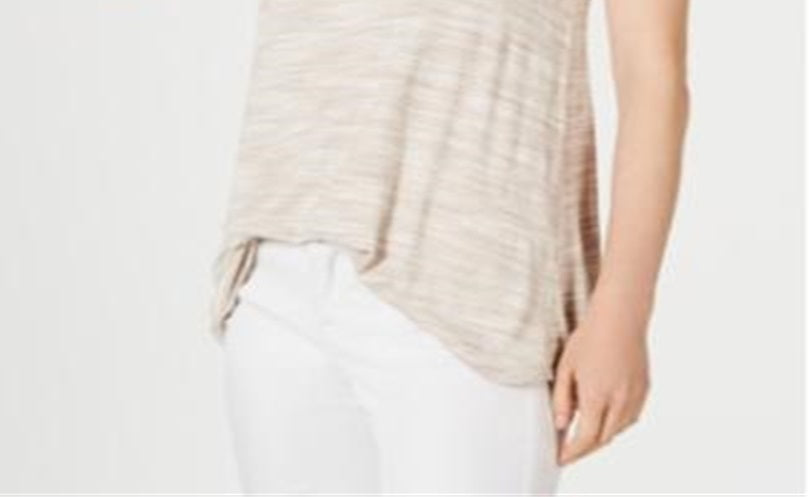 Regata feminina sem mangas com decote redondo e estilo &amp; co, marrom, tamanho médio