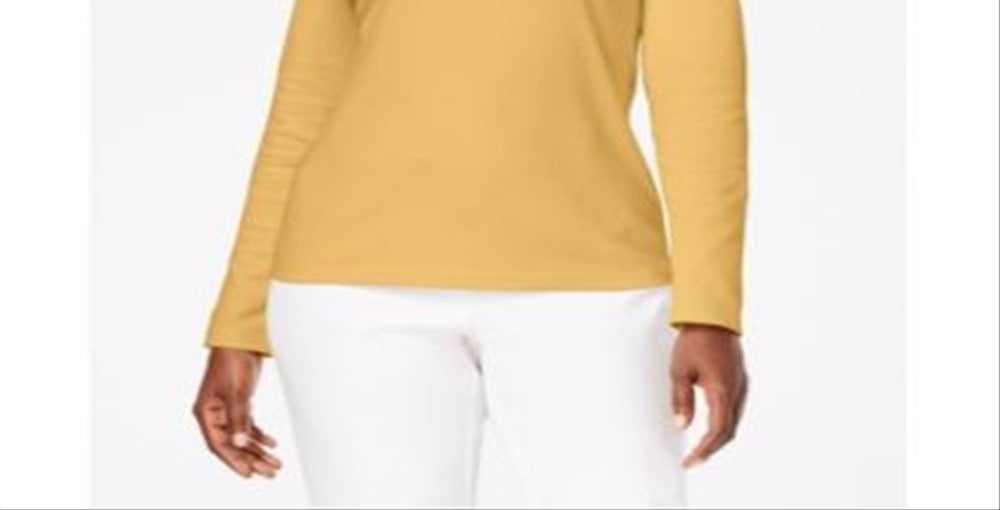 Karen Scott Blusa feminina de algodão com decote redondo, dourada, tamanho extragrande