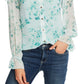 Blusa feminina CeCe Breezy Bouquet com bolinhas e manga comprida, tamanho médio, azul-água