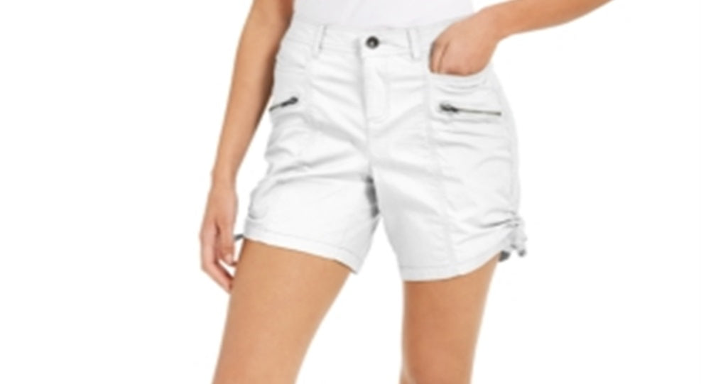 Estilo &amp; Co Shorts cargo feminino com bolso e zíper, branco, tamanho 16