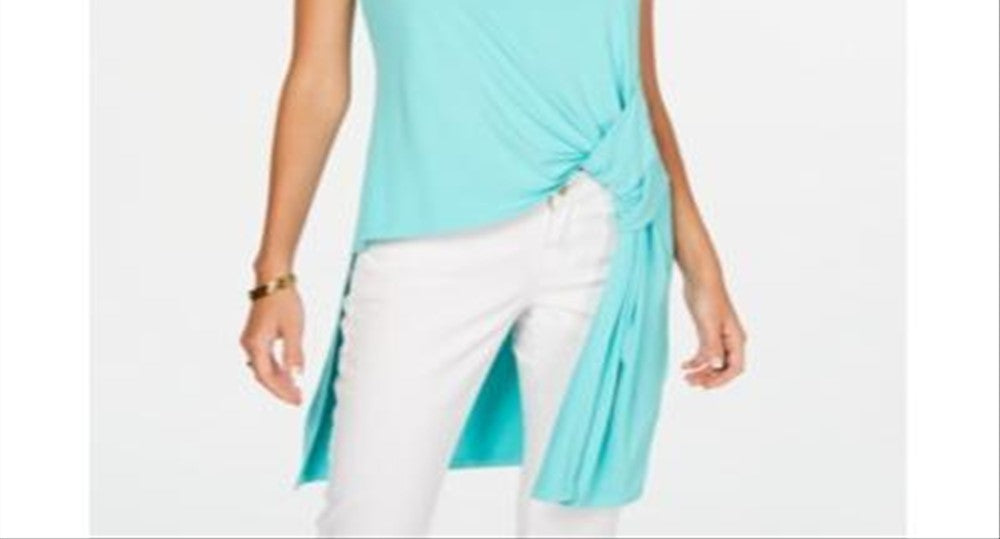 Blusa túnica alta e baixa feminina Alfani, verde, tamanho pequeno GG