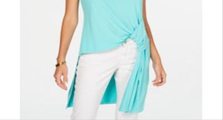 Blusa túnica alta e baixa feminina Alfani, verde, tamanho pequeno GG