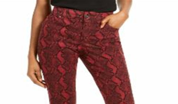 Calça jeans skinny feminina INC International Concepts Essential com estampa de cobra, vermelha, tamanho 2