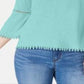 Blusa feminina estilo &amp; Co com acabamento em crochê e manga lanterna, azul claro, tamanho pequeno G