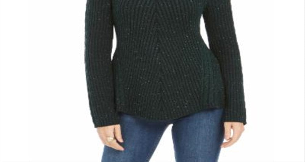 Suéter feminino de malha canelada com bainha recortada, verde, tamanho XX-G