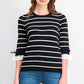 Camisa listrada feminina Maison Jules com manga 3/4, branca/preta, tamanho XX-G