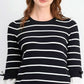 Camisa listrada feminina Maison Jules com manga 3/4, branca/preta, tamanho XX-G