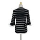Camisa listrada feminina Maison Jules com manga 3/4, branca/preta, tamanho XX-G
