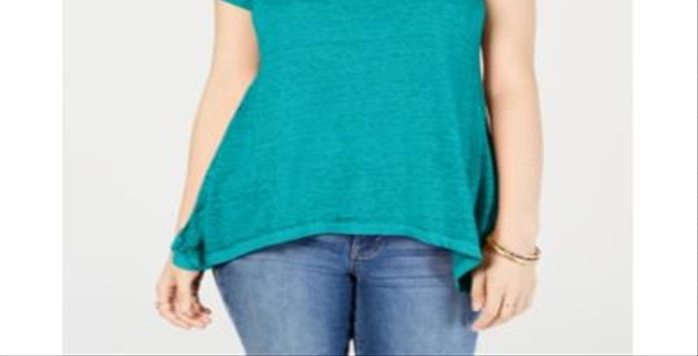 Estilo e CoTop feminino com manga curta e lenço verde claro tamanho grande