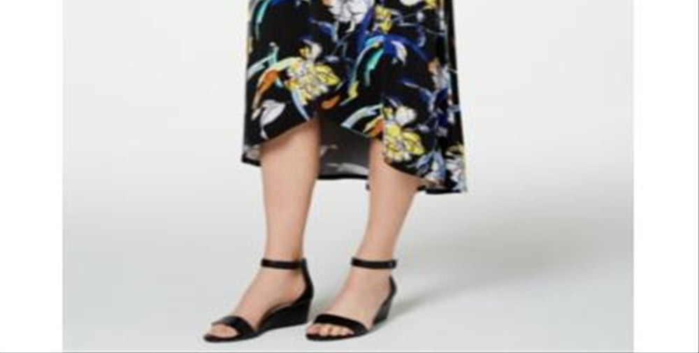 Saia longa feminina estampada com efeito envelope falso, preta, tamanho XX-G