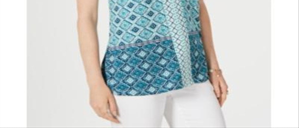 Estilo e CoTop feminino com estampa de borlas e gravata, azul, tamanho grande