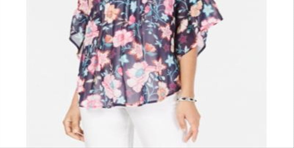 Top plissado com estampa de cachecol retrô feminino Style &amp; Co, azul, tamanho X-S