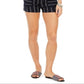 Shorts femininos listrados de linho misto, azul, tamanho grande