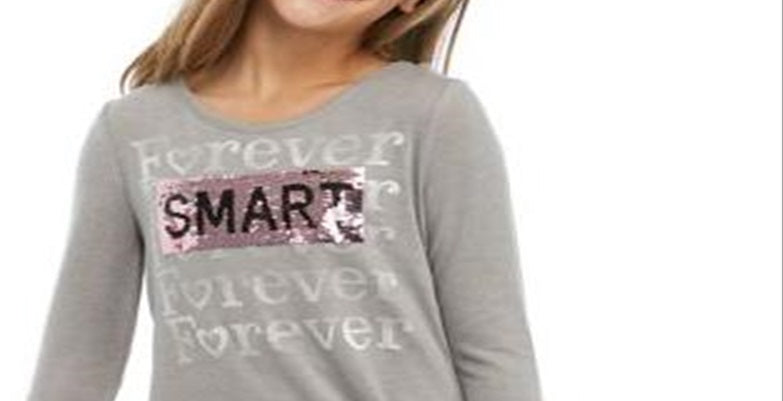 Beautees Big Girl's Forever Smart &amp; Kind Flip Top de lantejoulas cinza tamanho médio