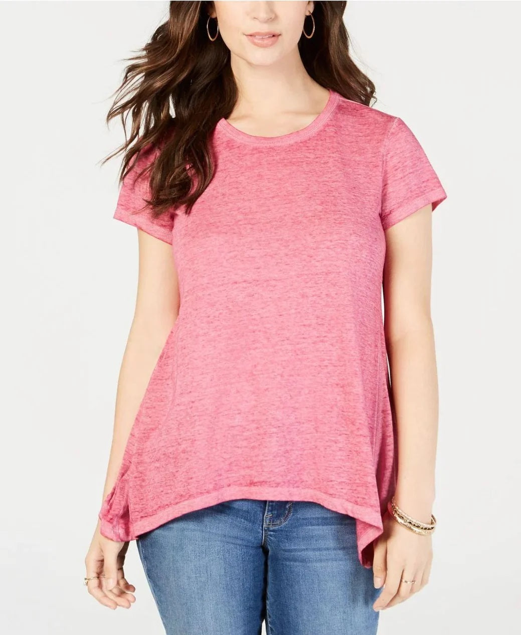 Camiseta feminina estilo &amp; co com bainha de lenço Burnout rosa tamanho G