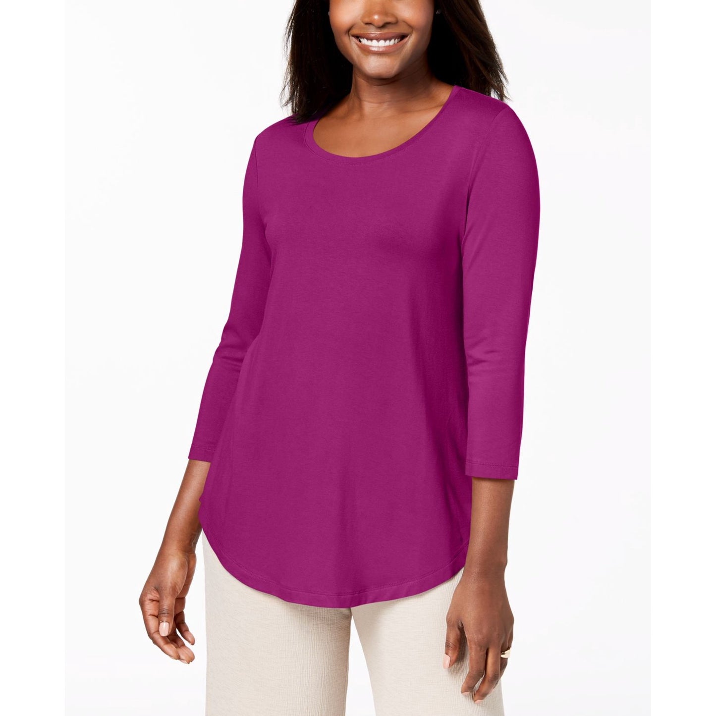 JM Collection Top feminino manga três quartos roxo tamanho pequeno G