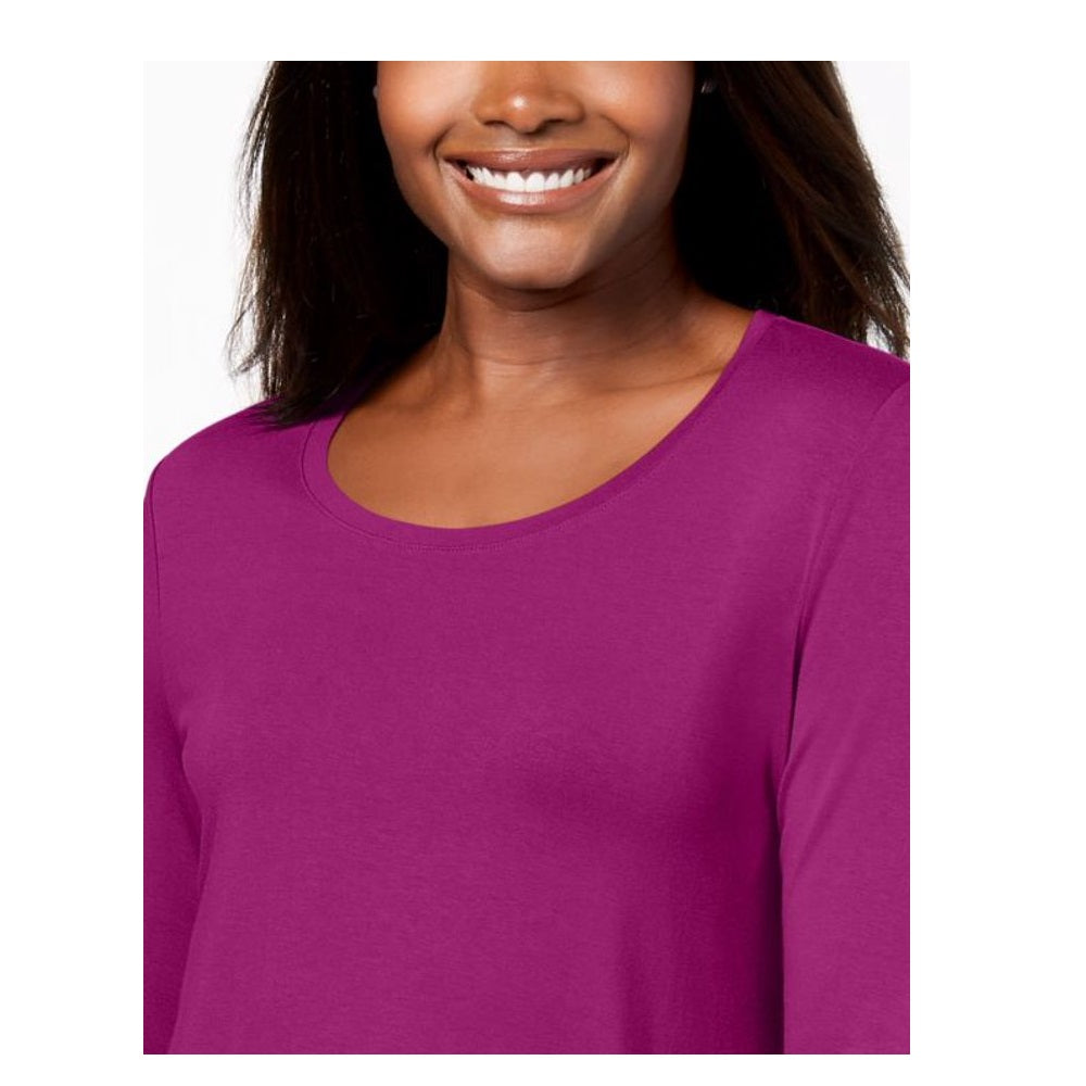 JM Collection Top feminino manga três quartos roxo tamanho pequeno G