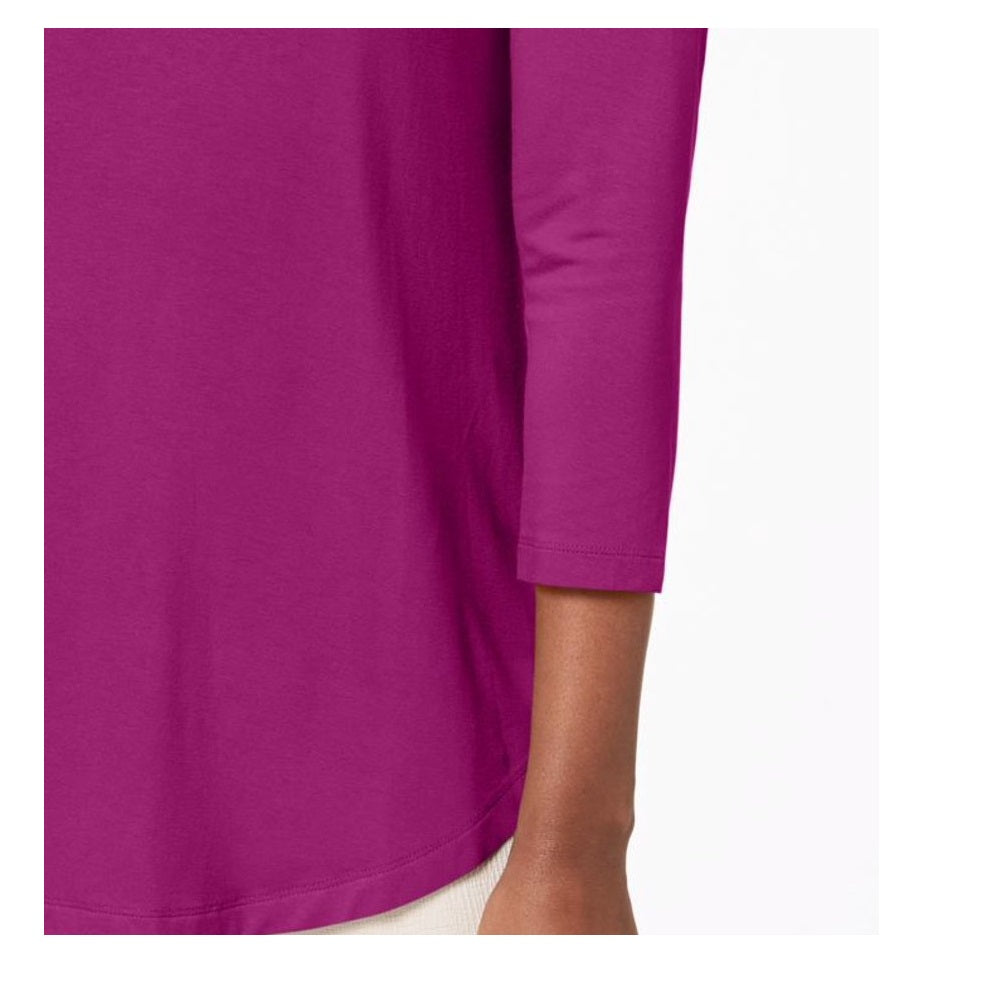 JM Collection Top feminino manga três quartos roxo tamanho pequeno G
