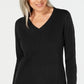 Karen Scott Suéter Feminino com Decote em V e Canelado, Preto, Tamanho XS