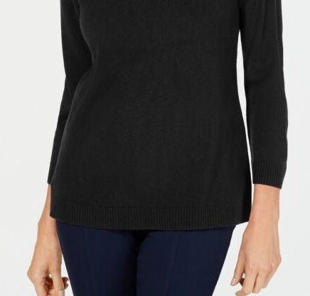 Karen Scott Suéter Feminino com Decote em V e Canelado, Preto, Tamanho XS