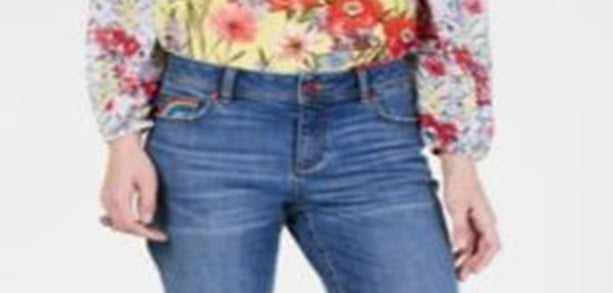 Calça jeans skinny cropped com franjas arco-íris feminina da INC International Concepts, azul, tamanho 14