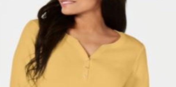 Karen Scott Top Henley de Algodão Feminino Marrom Tamanho XX-G