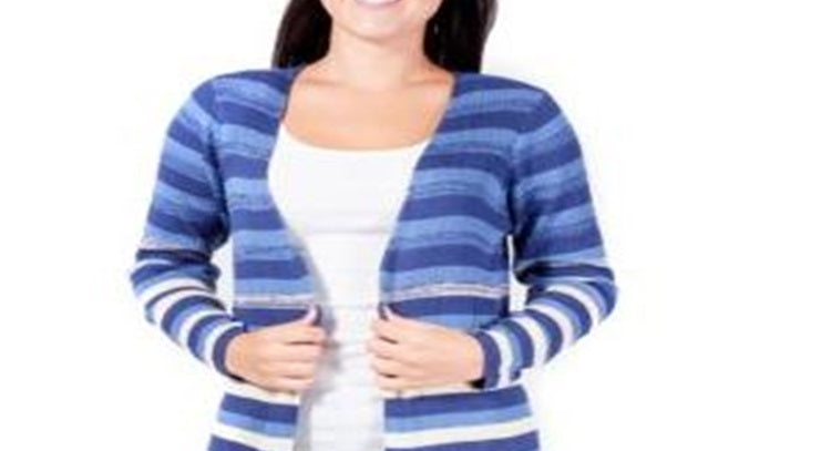 Cardigan Duster Listrado Feminino NY Collection Azul Tamanho - Pequeno XS