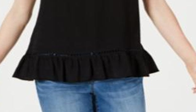 Top feminino com babados e acabamento aberto, preto, tamanho médio, da Style &amp; Co