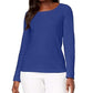 Blusa feminina Karen Scott de algodão com decote redondo, azul, tamanho PSM