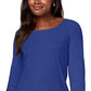 Blusa feminina Karen Scott de algodão com decote redondo, azul, tamanho PSM