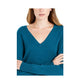Suéter feminino Maison Jules com decote em V, azul oriental, tamanho 2XL