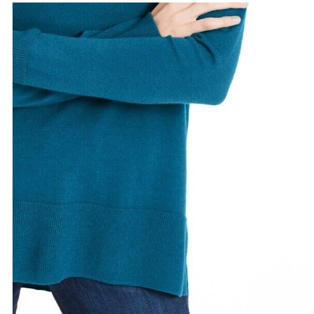 Suéter feminino Maison Jules com decote em V, azul oriental, tamanho 2XL