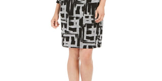 Vestido feminino JM Collection com estampa de bolinhas pontilhadas e zíper frontal, preto, tamanho grande