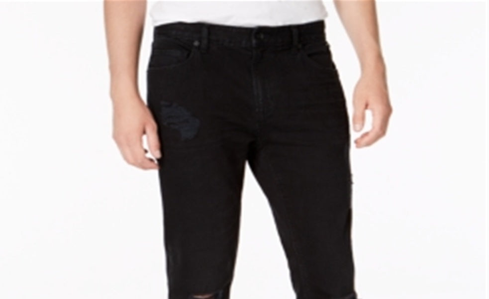 Calça jeans masculina American Rag com perna reta e ajuste slim, preta, tamanho 34x30