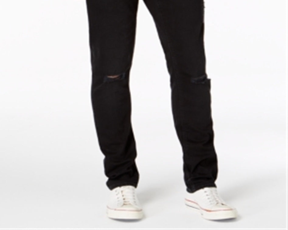 Calça jeans masculina American Rag com perna reta e ajuste slim, preta, tamanho 34x30