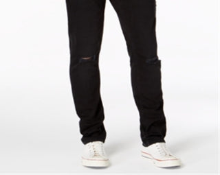 Calça jeans masculina American Rag com perna reta e ajuste slim, preta, tamanho 34x30
