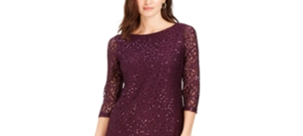 Vestido de festa curto com decote em joia e manga comprida Jessica Howard, roxo, tamanho 4, pequeno