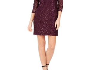 Vestido de festa curto com decote em joia e manga comprida Jessica Howard, roxo, tamanho 4, pequeno