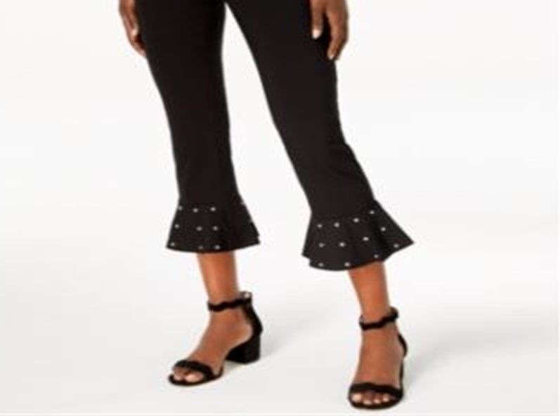 Calça feminina com babados e tachas da INC International Concepts, preta, tamanho 8, pequena