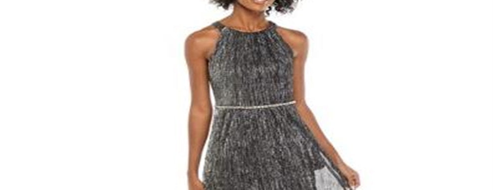 Vestido de noite longo com bainha halter sem mangas e decote halter Slny feminino, prateado, tamanho 16