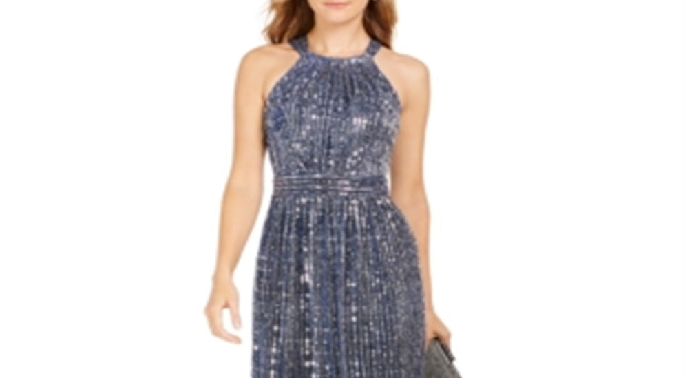 Vestido Halter Brilhante Feminino INC International Concepts Azul Tamanho 12