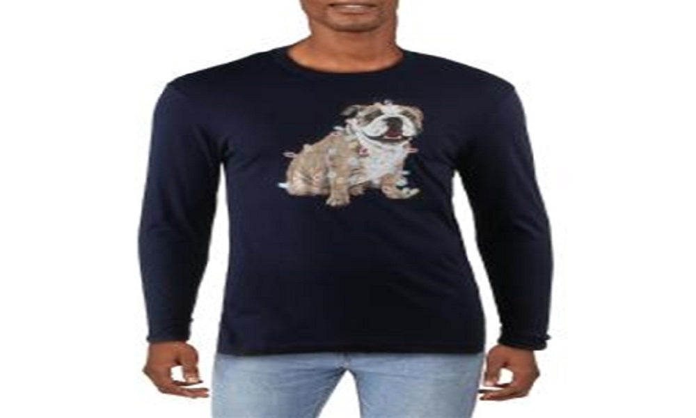 Camiseta estampada de buldogue natalino masculina Club Room, tamanho XX-G, azul