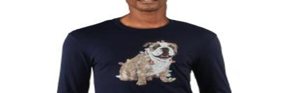 Camiseta estampada de buldogue natalino masculina Club Room, tamanho XX-G, azul