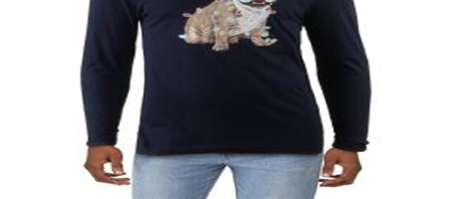 Camiseta estampada de buldogue natalino masculina Club Room, tamanho XX-G, azul